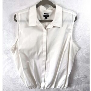Talbots Woman Wrinkle Resistant Sleeveless Collared Button Front Shirt White 20W